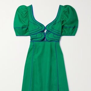 Farm Rio - Piped Cutout Linen-blend Midi Dress - Green